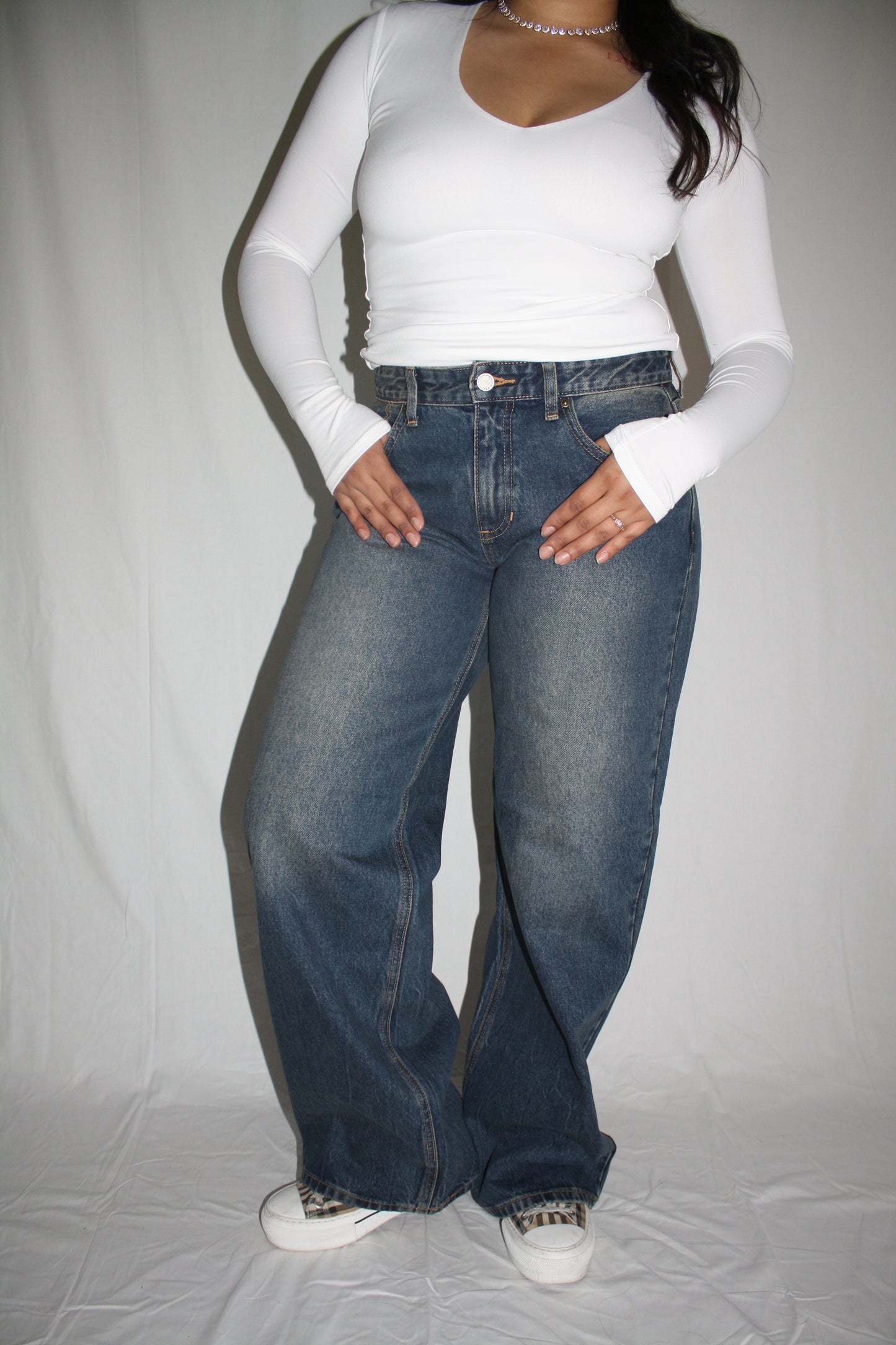 Steph Baggy Wide Leg Dark Jeans